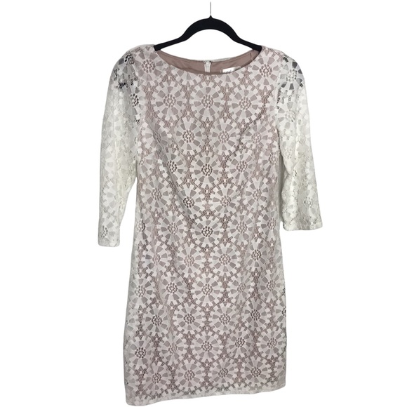 Eliza J. White Lace Quarter Sleeve Scoop Neck Sheath Dress Size 0